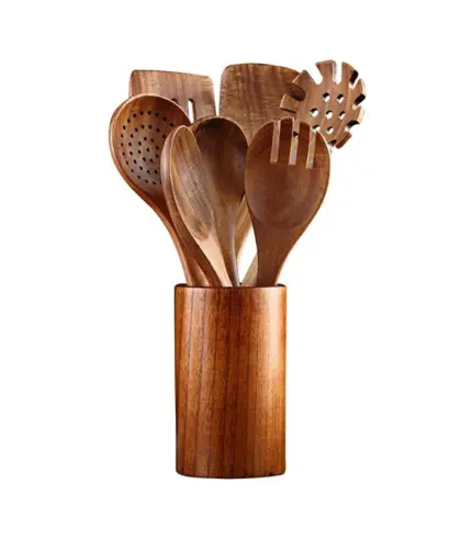 NAYAHOSE 7 Pcs Natural Teak Wooden Spoons